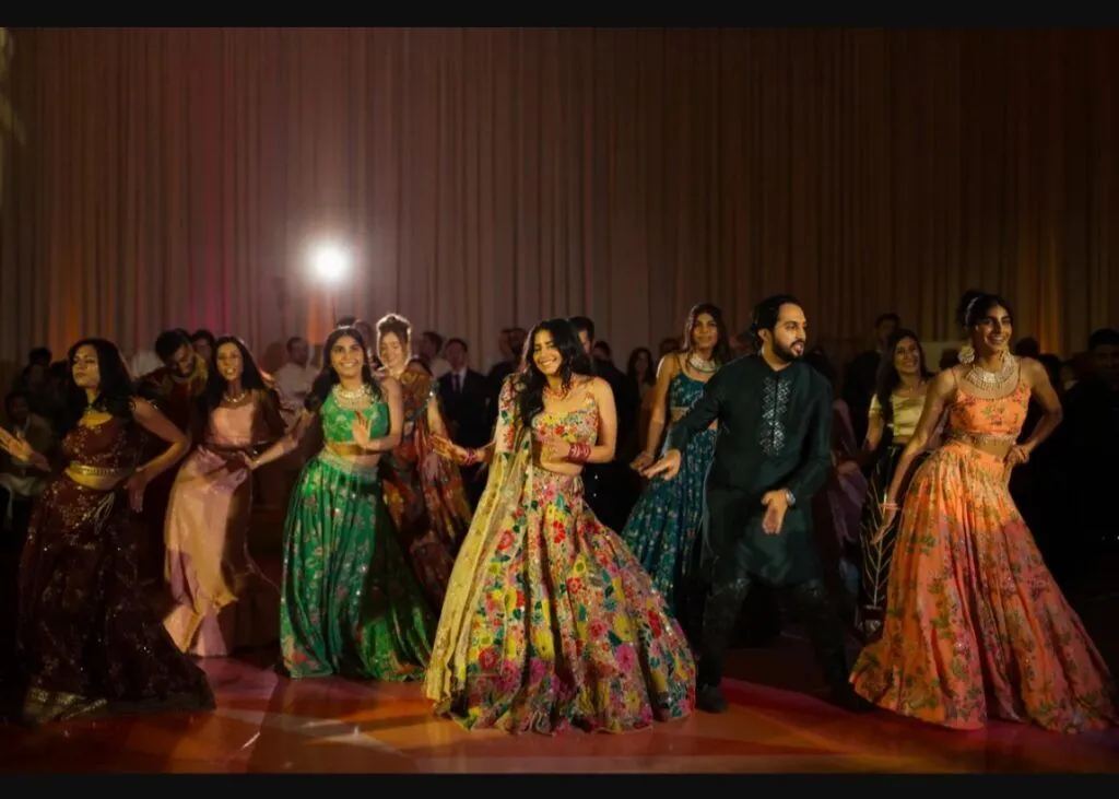 Bride + Wedding Party + Sangeet + Dancing + Ballroom