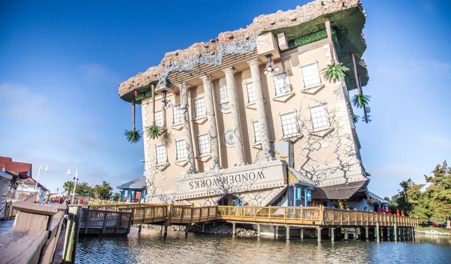 The upside-down WonderWorks building, a popular interactive museum and one of the must-visit Myrtle Beach attractions for kids.