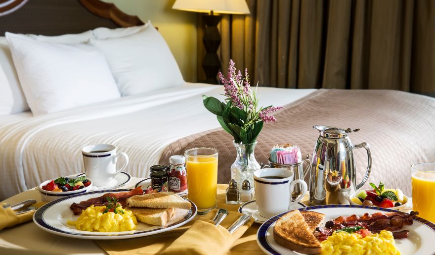 Luxurious in-room breakfast setup, enhancing the intimate experience of a romantic getaway in Myrtle Beach