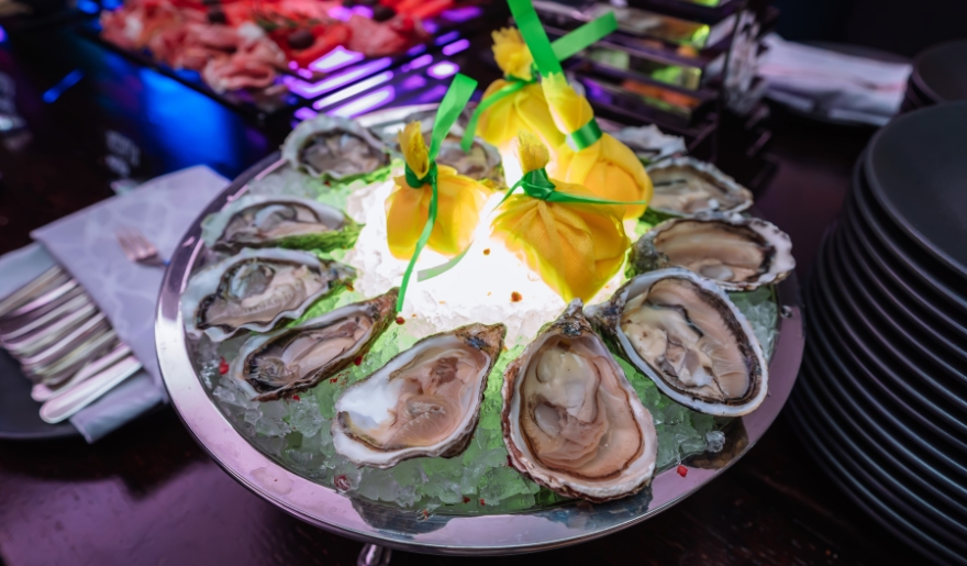 Fresh oysters on ice, featured at a Myrtle Beach bachelor party in Murrells Inlet.