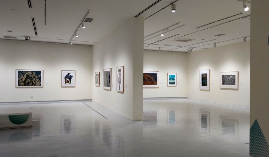 Exhibition view of Myrtle Beach Art Museum, showcasing contemporary art pieces.