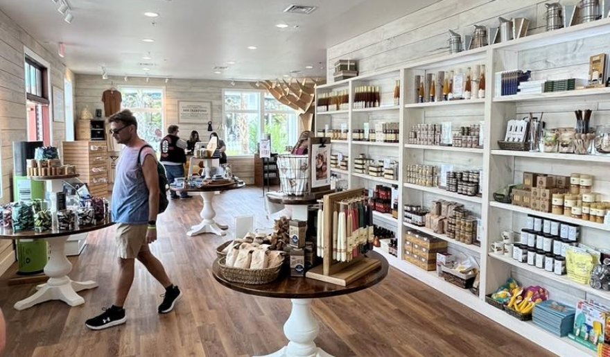 A shopper navigates through a store brimming with diverse products, highlighting the allure of Broadway at the Beach.