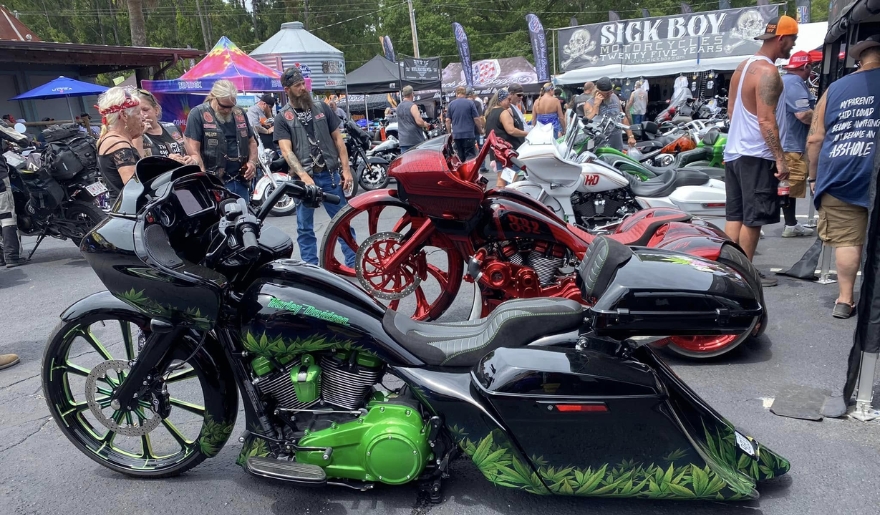 A motorcycles gathered during Myrtle Beach bike week fall rally at Myrtle Beach.