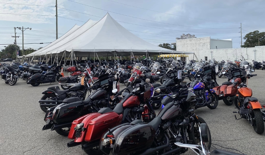 Numerous motorcycles gathered at Myrtle Beach Bike Week Spring Rally.