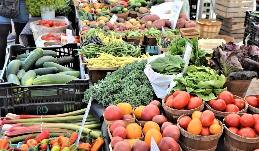 Colorful local fruits and vegetables are displayed at a North Myrtle Beach farmers market - Myrtle Beach in May 2026 