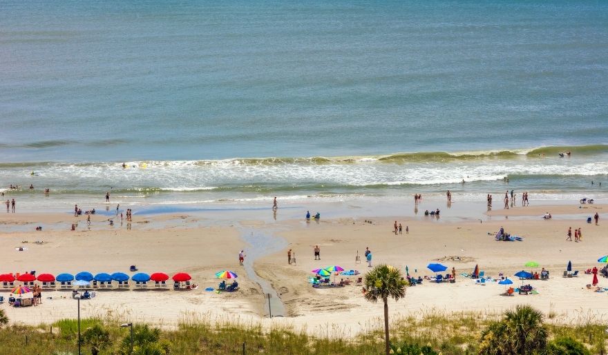 Beachgoers enjoying a sunny Labor Day weekend along the Myrtle Beach shoreline