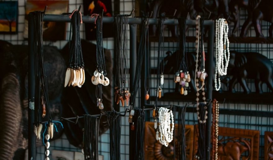 Souvenir necklaces displayed at Gay Dolphin Gift Cove near the Myrtle Beach Boardwalk