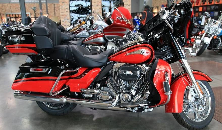Red Harley-Davidson motorcycle on display at Myrtle Beach Harley-Davidson